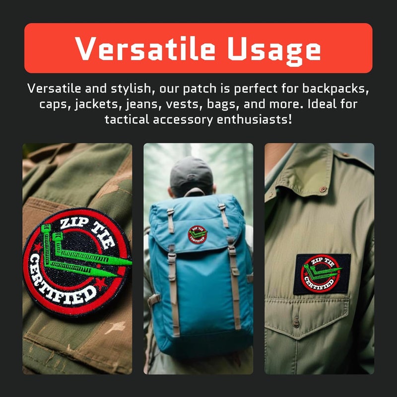 Jestik Zip Tie Certified Embroidery Patch - Funny Meme Embroidered Patches, Military Tactical Morale Patch with Hook and Loop Fastener, Cute Patches for Backpacks, Jeans, Jackets, Vests, Hats & More - Image 5
